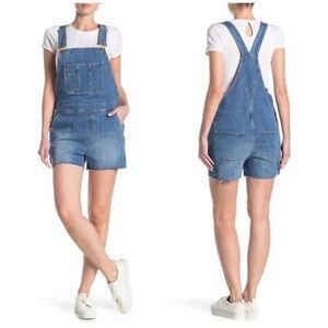 Frame Le Garcon Cutoff Denim Short Overalls Shortalls Islet Blue Large Raw Hem